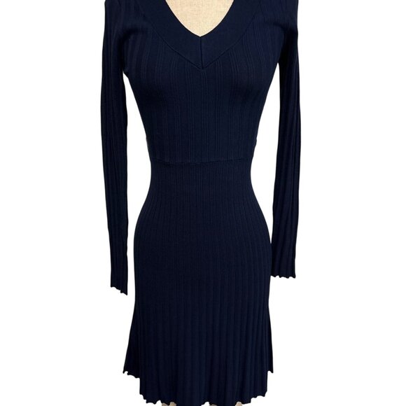 Venus Navy Blue Ribbed Knit Long Sleeve Dress XS - Picture 1 of 15